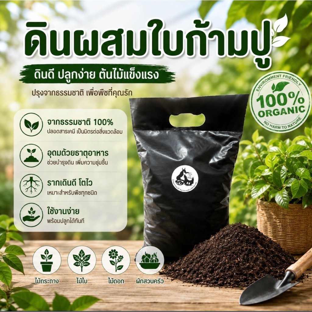 ดินใบก้ามปู ดินผสมใบก้ามปู สูตรพร้อมปลูก สำหรับไม้กระถาง ผัก และไม้ดอก