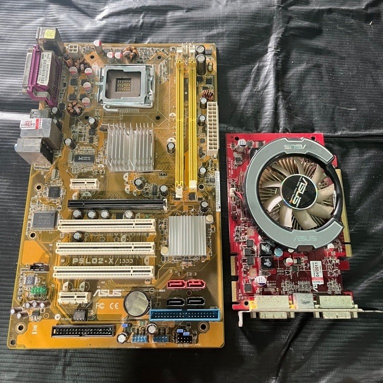 [ขายเหมางานช่าง] เมนบอร์ด ASUS P5LD2-X/1333 + การ์ดจอ ASUS มือสอง (รวม 2 ชิ้น ขายตามสภาพ/ทำอะไหล่)