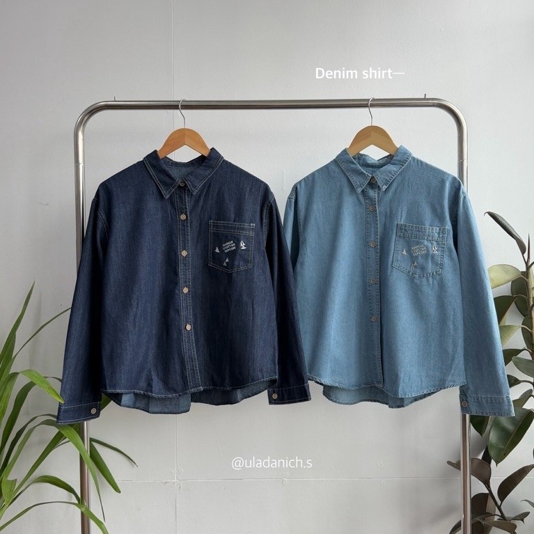 Denim Shirt ~~ Milo shirt- เชิ้ตยีนทรง oversize ทรงครอป สีเข้มสดสวย