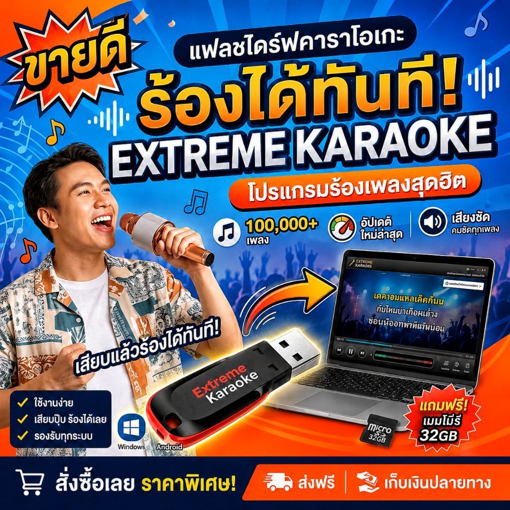 [อัพเดทล่าสุด อดีต-ปัจจุบัน] แฟลชไดร์ฟคาราโอเกะ Extreme Karaoke ดนตรีสด