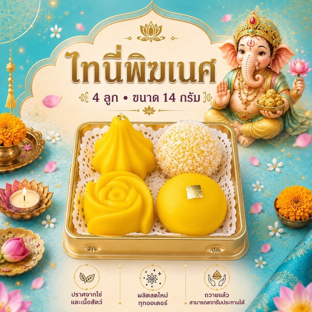 ไทนี่พิฆเนศ 4 ลูก | ขนมถวายพระพิฆเนศ โมทกะ ลาดู ขนาด 14 กรัม