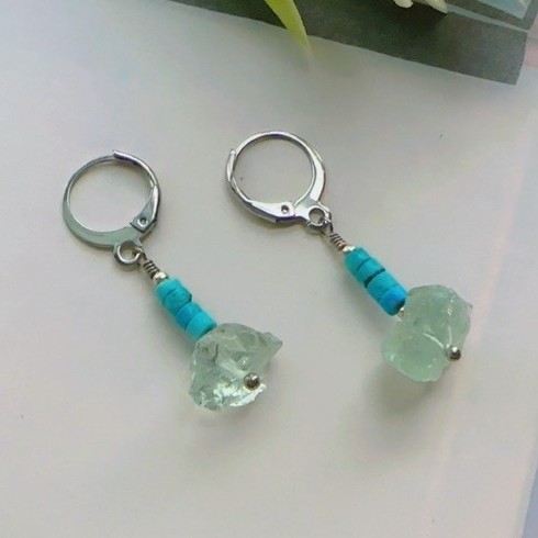 Beautiful natural stone aquamarine with turquoise handmade earrings💫
