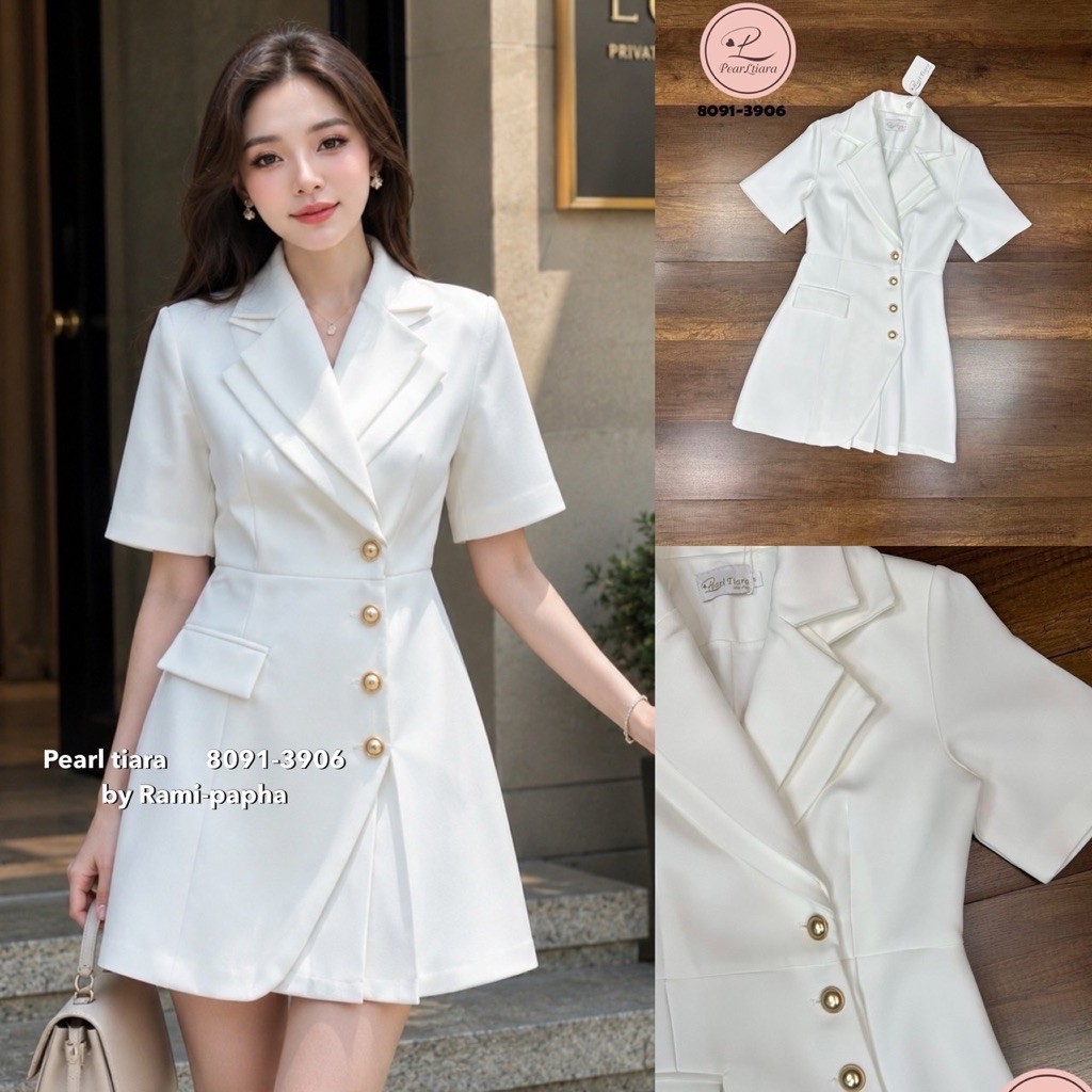 พร้อมส่ง SML AR 8091 Dressชุดเดรสทรงสูท สีขาว เรียบหรูดํแพง แบบฉบับผู้ดี