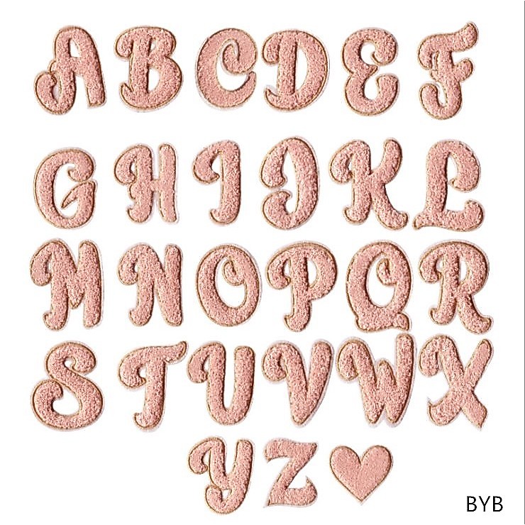 ผ้าขนหนูสีชมพูพนมเปญตัวอักษรภาษาอังกฤษ Hearts 26 ชิ้นด้านบน High-End เสื้อกันหนาวผ้าพันคอเสื้อปักผ้าสติกเกอร์เสื้อผ้า Badge Armband กางเกง Patch Decals กาวสามารถรีดสามารถ Hand-Sewn diy วัสดุ