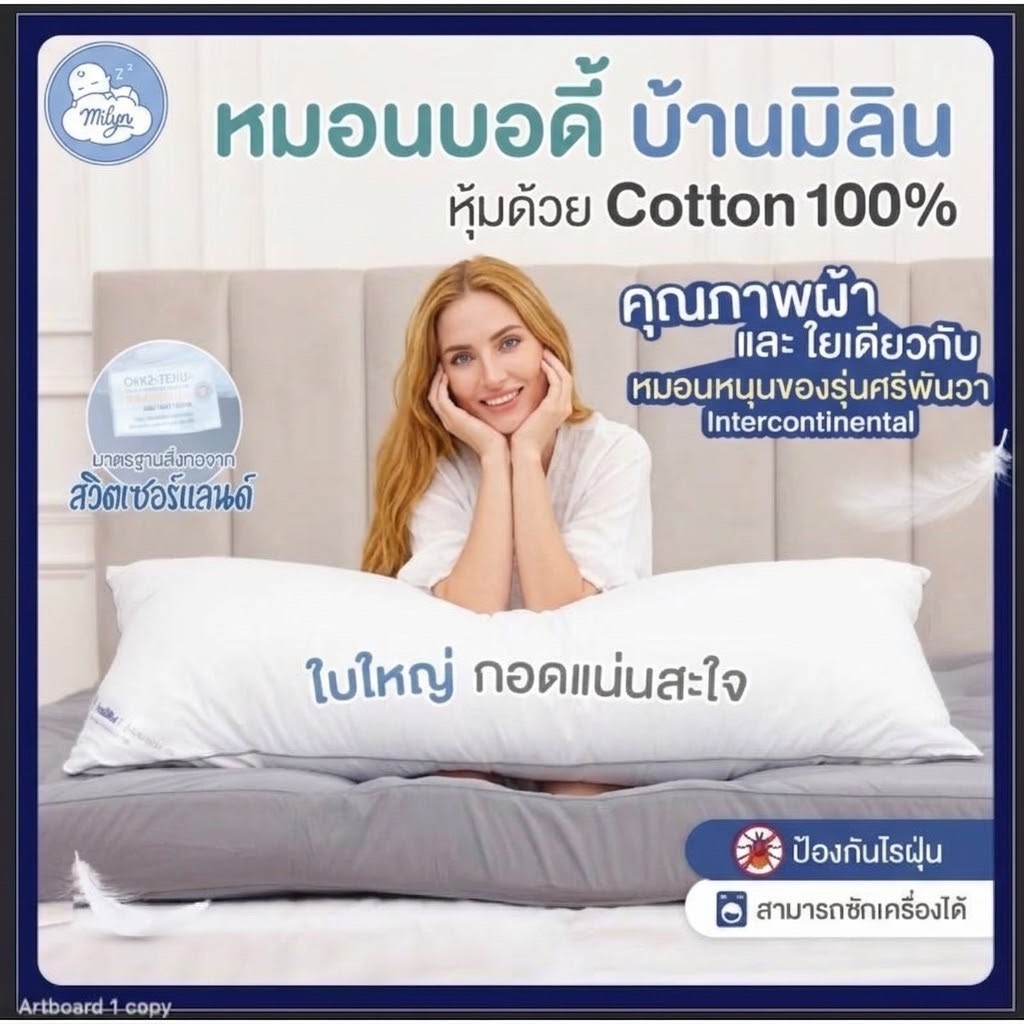 พร้อมส่ง! หมอนบอดี้(กันไรฝุ่น) ศรีพันวาบ้านL15 และโรงแรม 2 ดาว