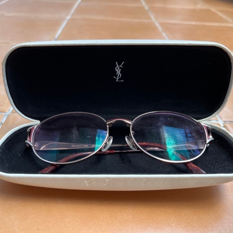 แว่นตา Yves Saint Laurent 30-0099 (55□16 135) titanium TI-P frame YSL logo navy and gold มือสองแท้ญี