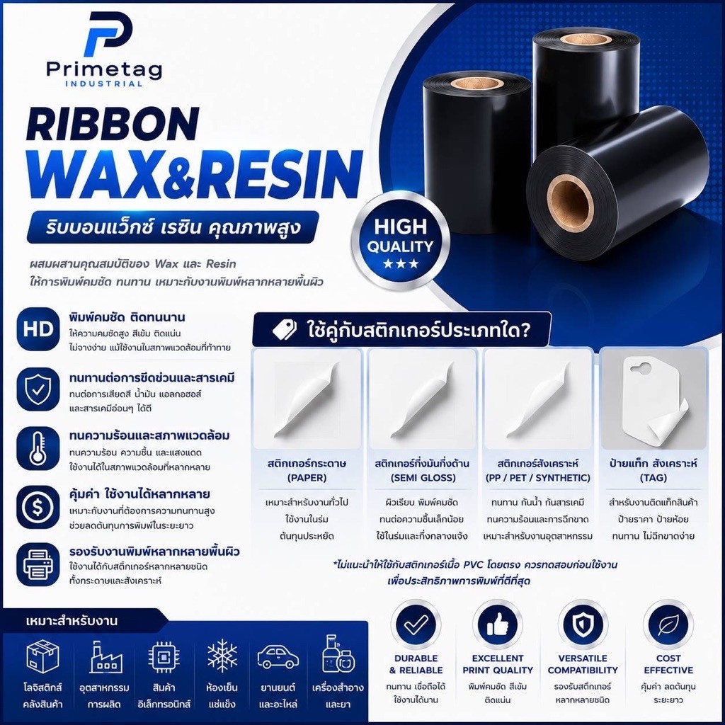 Standard Wax & Resin Ribbon 110x300M ริบบอน Wax Resin 110mm x 300M ริบบอนบาร์โค้ด หมึกพิมพ์สติ๊กเกอร