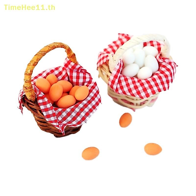TimeHee 1 ชุด 1:12 Dollhouse Miniature ตะกร้าไข่ลายสก๊อตสีแดงเป็ดไข่กรอบครัวอาหารแกล้งทําเป็นเล่นตุ๊กตาอุปกรณ์เสริม TH