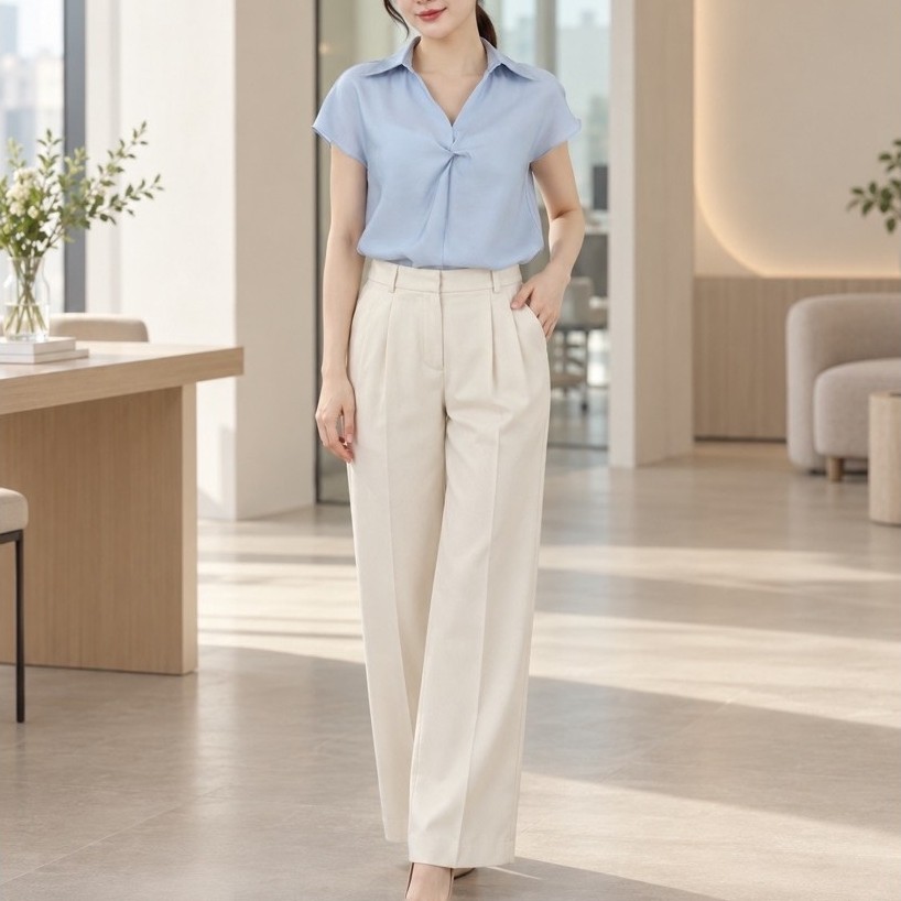 "Sheen Blouse" เสื้อคอปกเชิ้ต แขนล้ำปิดต้นแขน จับเดรปด้านหน้า อัพลุคทำงานให้ดูเรียบหรู กับงานผ้า sheen เบาๆ