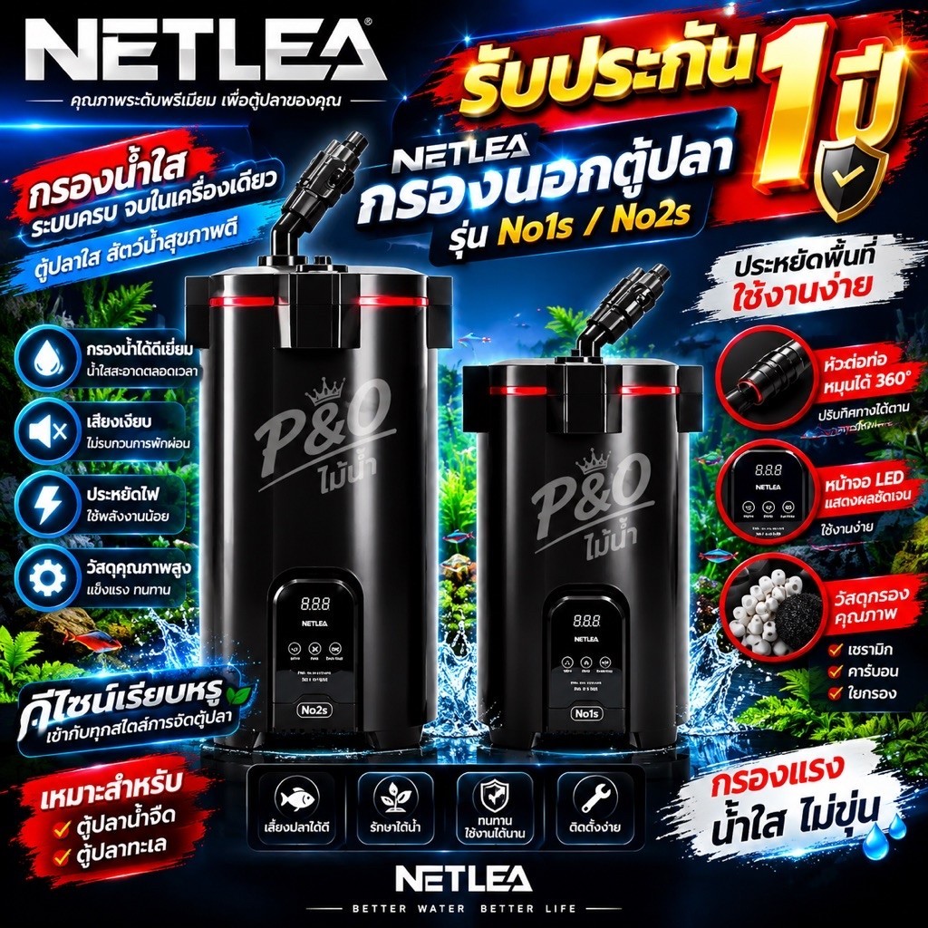Netlea NO.1s NO.2s ตัวใหม่ล่าสุด v3 กรองนอกสำหรับตู้ปลาและตู้ไม้น้ำ เสียงเงียบพลังแรงสูง รุ่นท็อปสุด