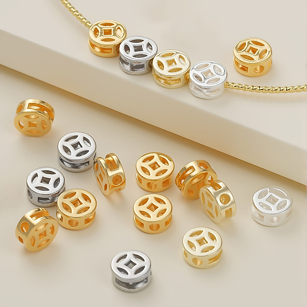 St.kunkka 10 ชิ้น 18 พันทองชุบเหรียญ Spacer ลูกปัด Lucky Fortune Hollow Charm ลูกปัด DIY สร้อยข้อมือสร้อยคอเครื่องประดับทํา — صورة 3