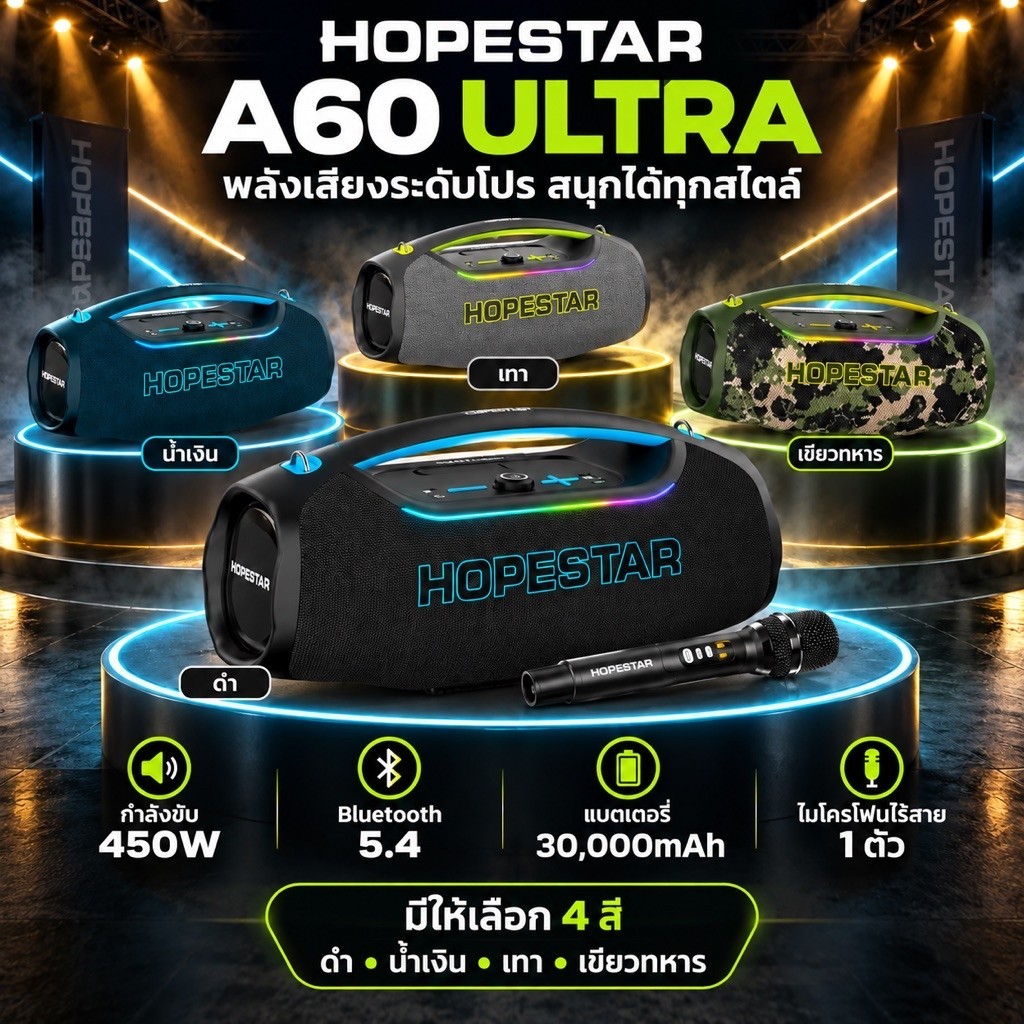 ลำโพง Hopestar A60 ULTRA  450W +1microphoneไร้สาย