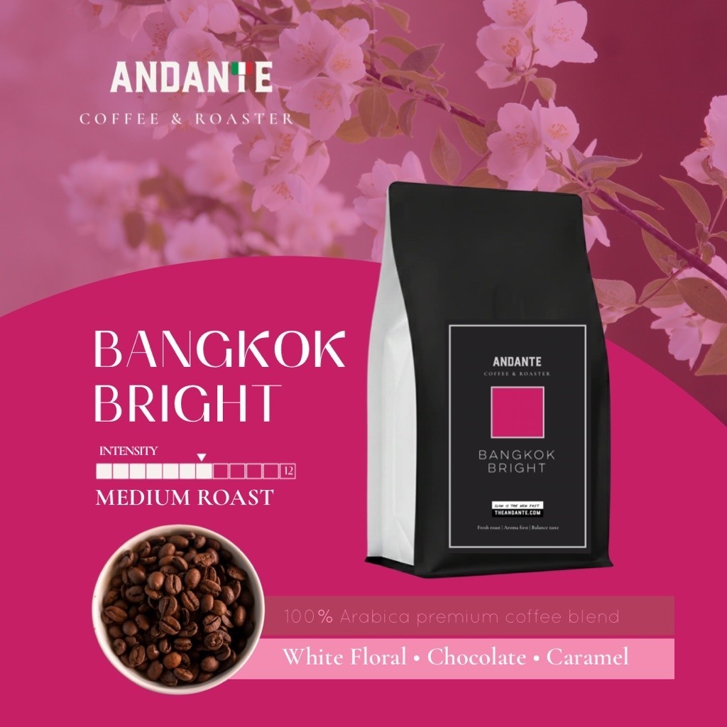 The Andante เมล็ดกาแฟคั่วกลาง Bangkok Bright พรีเมี่ยมเบลนด์ 100% อะราบิก้า