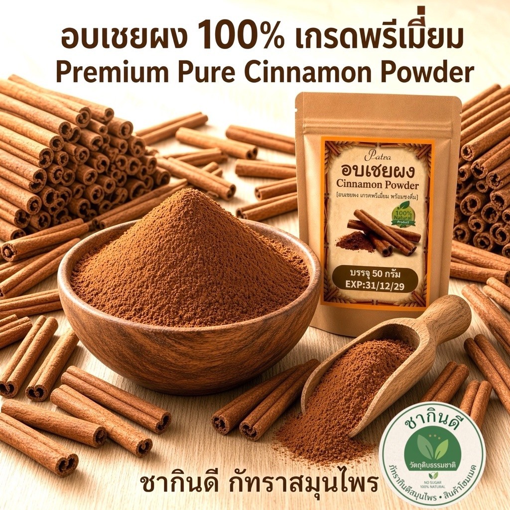 ผงอบเชยแท้ 100% เกรดชงดื่ม (50g) เกรดA พรีเมียมคัดพิเศษ ไม่ผสมแป้ง[Pure Cinnamon Powder][พร้อมส่ง]