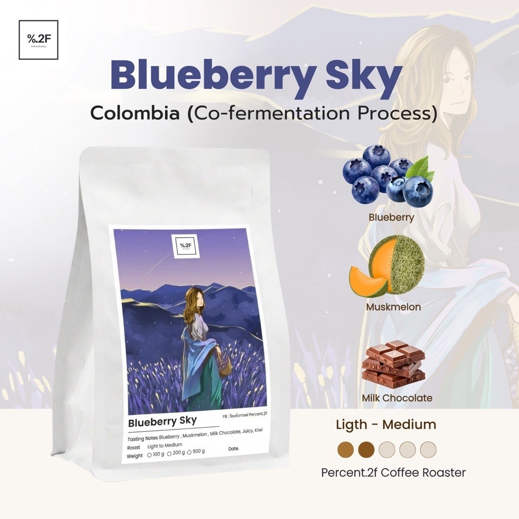 Percent.2f เมล็ดกาแฟ Specialty คั่วอ่อนค่อนกลาง Bluberry Sky