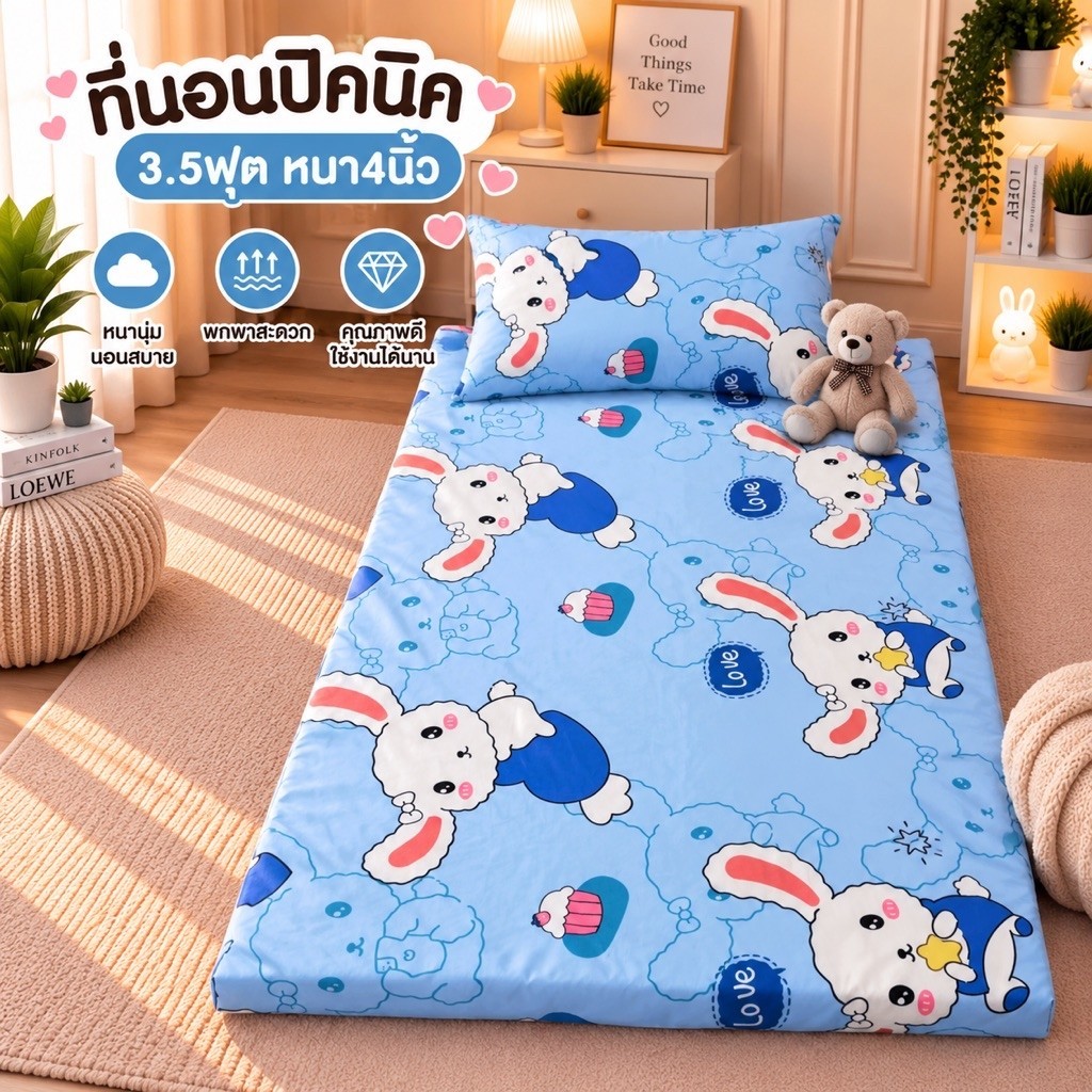 10.10 #1แถม1 ที่นอนปิคนิก3.5ฟุต แถม หมอนหนุน สินค้าพร้อมส่ง