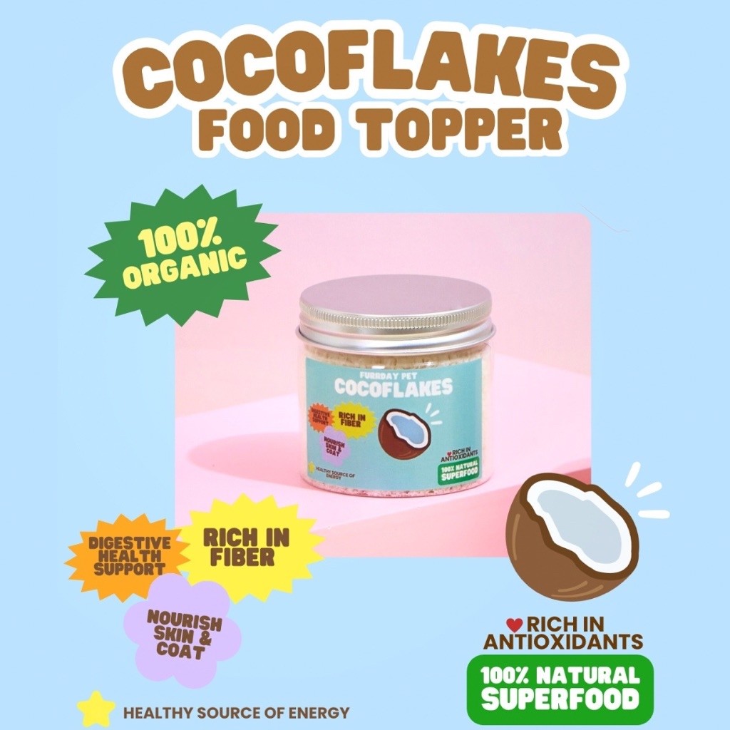 Furrday Pet: COCOFLAKES เกล็ดมะพร้าว อบแห้งออร์แกนิค สำหรับสัตว์เลี้ยง บำรุงขนและผิวหนังช่วยเรื่องระบบย่อย
