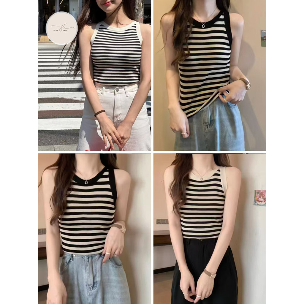 เสื้อกล้ามไหมพรมลายทาง สีสันสดใส ใส่แล้วสะดุดตา