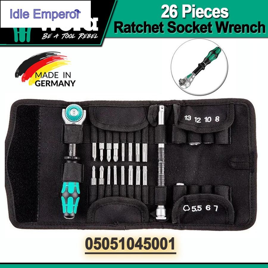 Wera 26 ชิ้น Ratchet Socket Werach Set สีดํา สีเขียว PKraftform Kompakt Zyklop Speed NO.05051045001