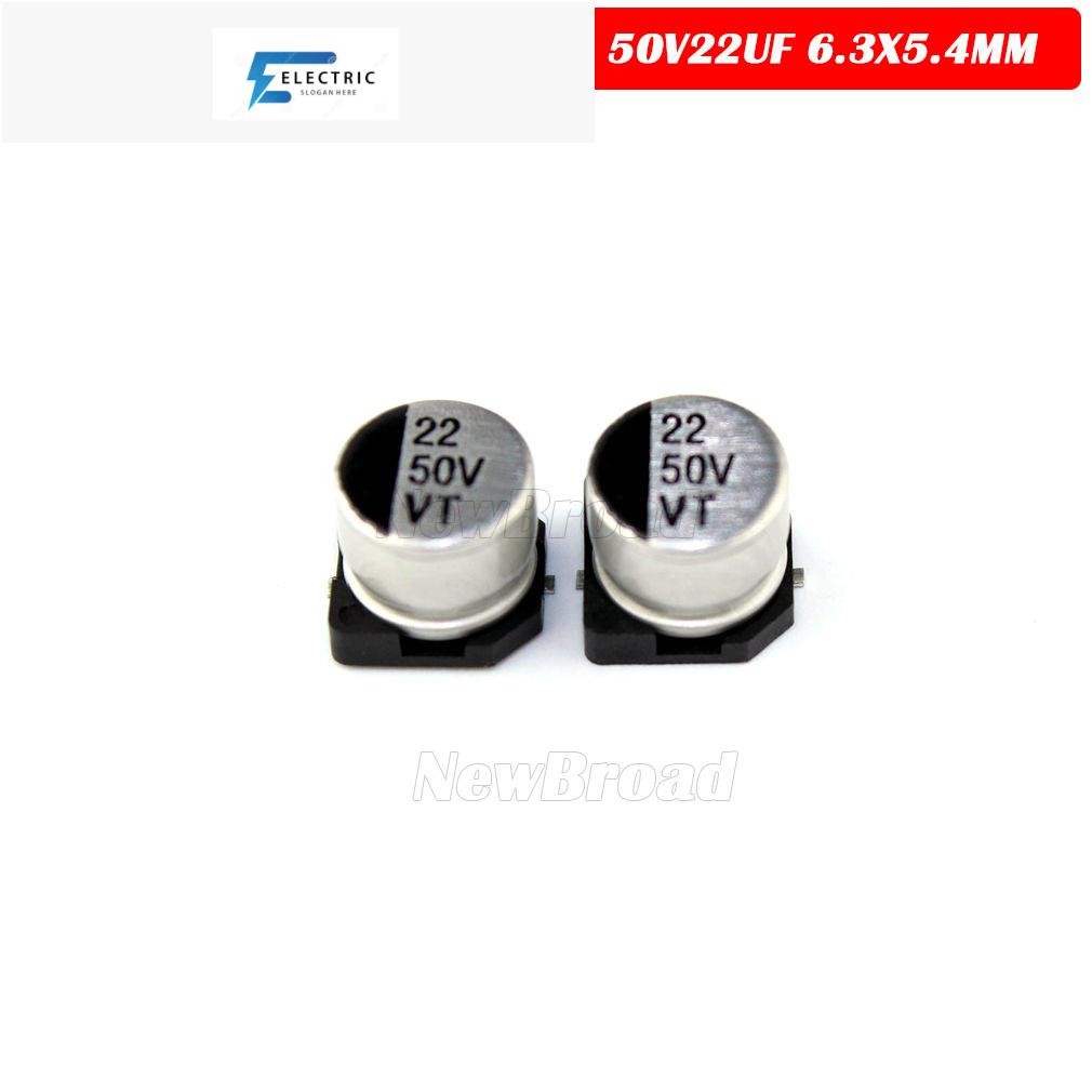10PCS SMD ตัวเก็บประจุอลูมิเนียมอิเล็กโทรลีติค 50V22UF 6.3*5.4 มม.22UF50V 50V 22UF