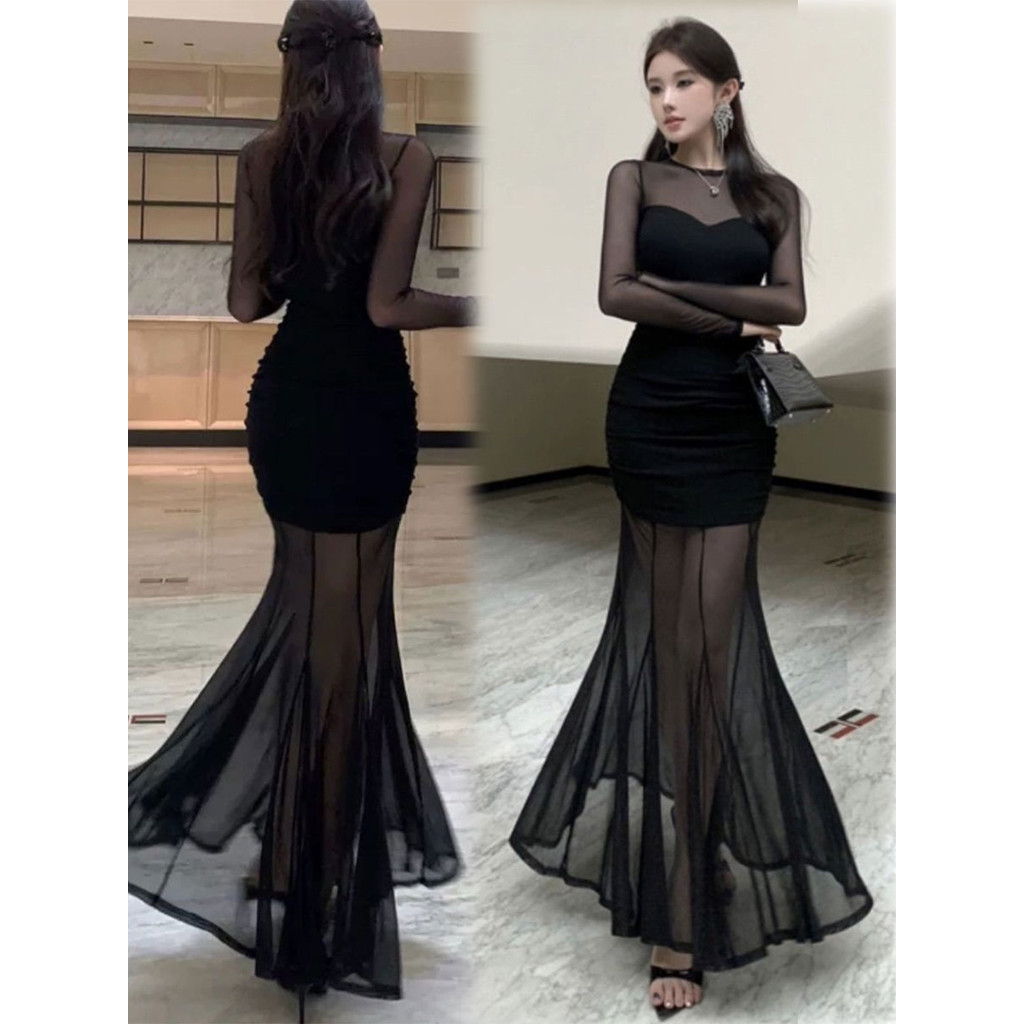 ชุดเดรสดำ สาวเซ็กซี่ ผ้าตาข่ายสวย