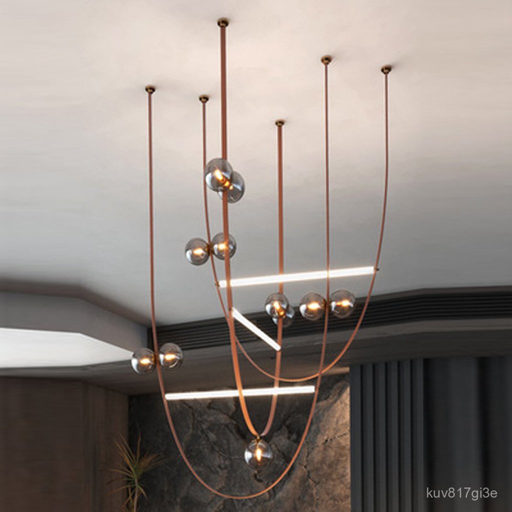 Nordic Pendant Light Leather Strap Simple Art Leather Living Room Hotel Villa Restaurant Leather Pen