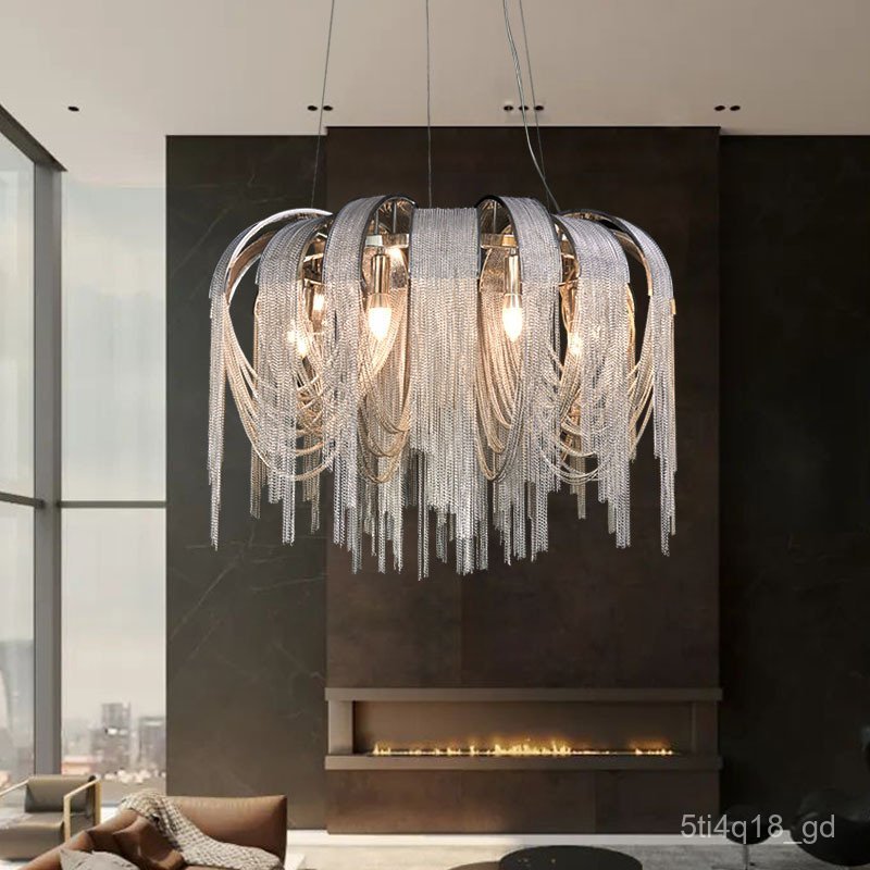 Light Luxury Round Dining Room Living Room Engineering Tassel Chandelier Shop Personality Modern Vil