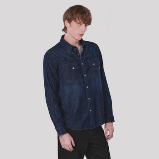 John Henry เสื้อเชิ้ตผู้ชายแขนยาว ทรงเข้ารูป รุ่น JH F425MSLSM12 - สียีนส์เข้ม