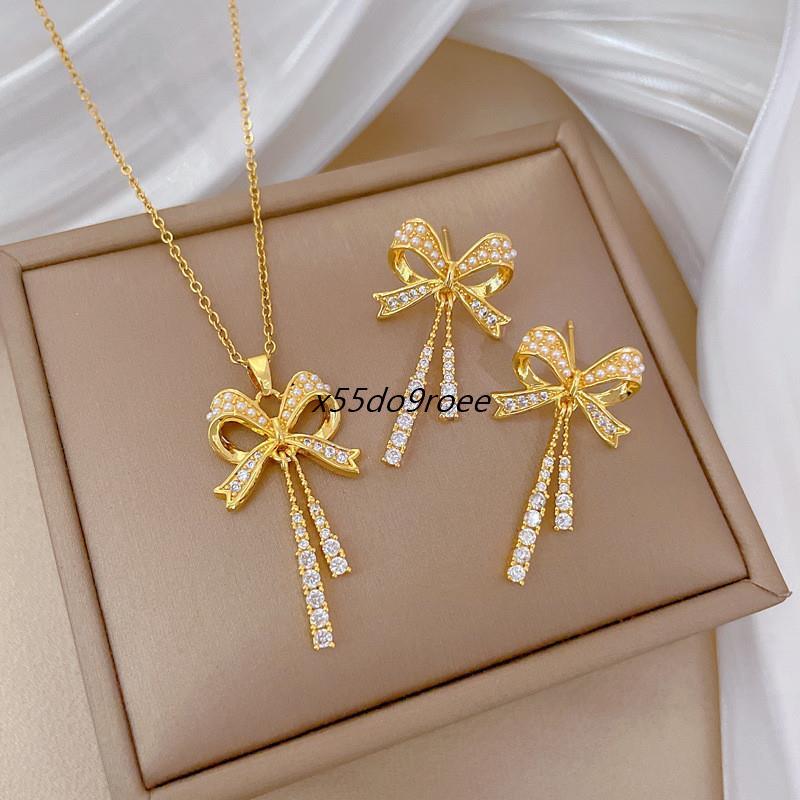 สาวโลหะผสมเพชร Jewellery ชุดโบว์สร้อยคอต่างหูชุดสาวทุกวันสวมใส่ Jewellery Party Jewellery