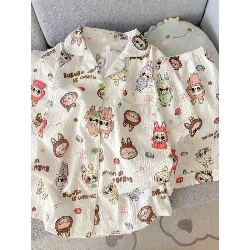 H-PJs ชุดนอนลายการ์ตูนเเฟชั่นใหม่ ชุดนอนผู้หญิงน่ารักๆ สินค้าขายดี  แขนสั้น เสื้อคอปก เนื้อผ้านิ่ม อ