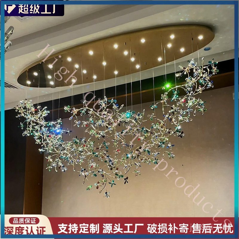 Restaurant Crystal Chandelier Modern Light Luxury Villa High Ceiling Atmosphere Living Room Light Sh