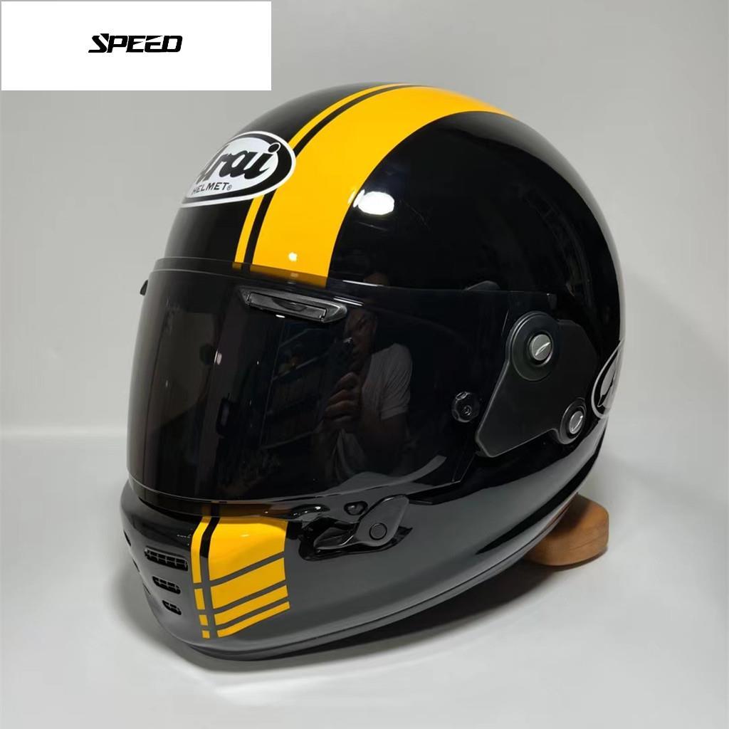 Arai RAPIDE Neo Bright Black Retro Full Face หมวกกันน็อก ARAI Neo เส้นสีเหลืองหมวกกันน็อค Vintage รถ