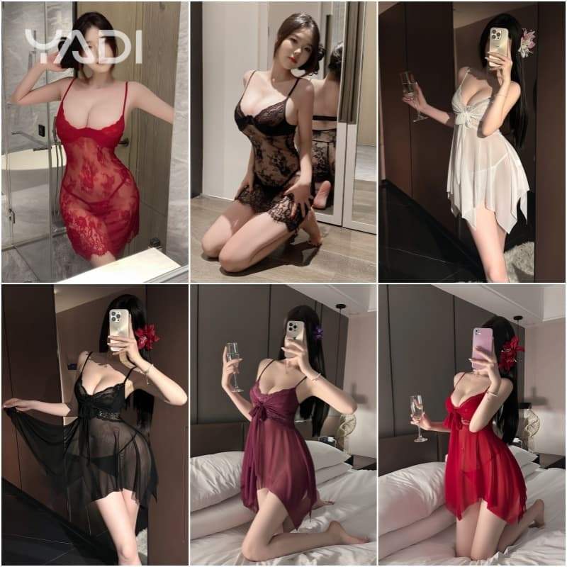 【YADI】ชุดนอนเซ็กซี่ลูกไม้ซีทรูสายเดี่ยวคอวีลึกมีโครงดันทรง เย้ายวนใส่สบายสำหรับผู้หญิง ฟรีไซส์ พร้อมส่ง 🔥👙✨