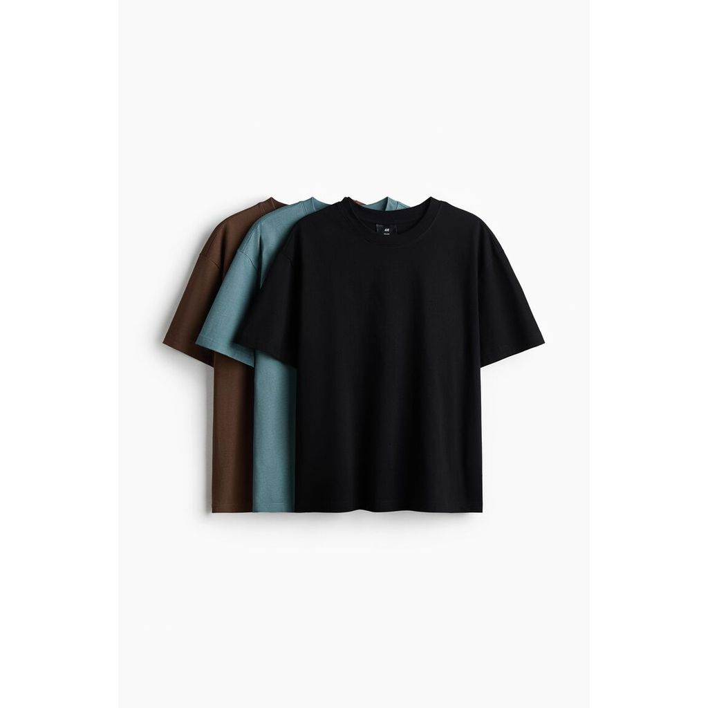H&M(เอชแอนด์เอ็ม) เสื้อยืดทรงสบาย 3 ชิ้น Men 3-pack Relaxed Fit T-shirts 1332134_1