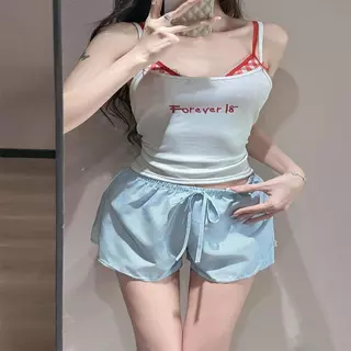 🧡Basic swimsuit💛กางเกงขาสั้นสีฟ้า กางเกงขาสั้นทรงหลวม ขอบเอวยางยืด สามารถใส่คู่กับบิกินี่ เสื้อ หรืออื่นๆ ได้ beach COD