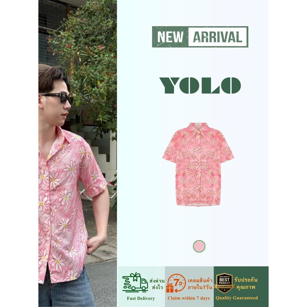 YOLO เสื้อเชิ้ต OVERSIZE เสื้อเชิ้ตสงกานต์   เสื้อเชิ้ตสำหรับผู้ชาย  ติดกระดุมหน้าใส่เที่ยวทะเล   Y262507