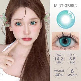 ✨(COD)0.00~-4.50 คอนแทคเลนส์สายตาสั้นสีเขียว 1 คู่ 14.5 มม. ตาโต 6 เดือน Mint green/Pearl green/Magic green