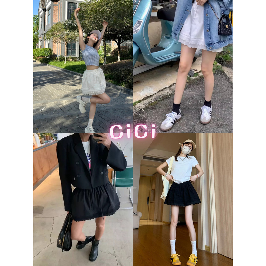 ส่งทันทีCici (No. 2611) กระโปรงสั้นทรงเกาหลี เอวสม็อคเชือกรูดได้ มีซับใน ผ้าดีมาก ใส่แล้วน่ารักสุดๆ