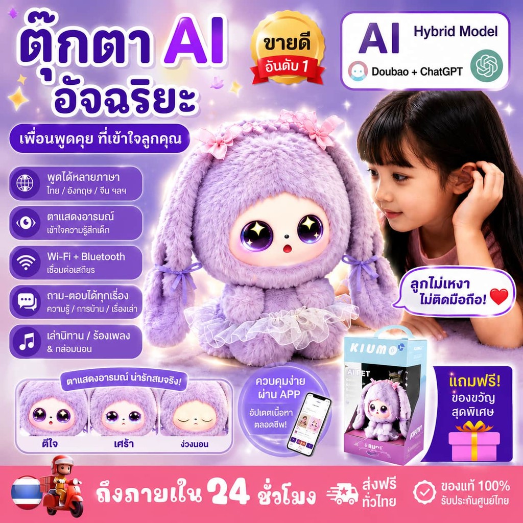 AI Electronic Pet ChatGPT ตุ๊กตาอัจฉริยะ พูดคุยได้ หลายภาษา เล่านิทาน เพลงเด็ก WiFi Bluetooth ตุ๊กตา AI ของขวัญเด็ก