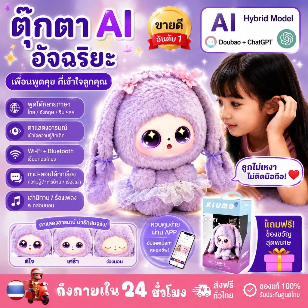 AI Electronic Pet ChatGPT ตุ๊กตาอัจฉริยะ พูดคุยได้ หลายภาษา เล่านิทาน เพลงเด็ก WiFi Bluetooth ตุ๊กตา AI ของขวัญเด็ก