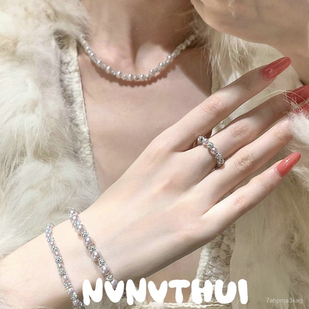 เครื่องประดับ สร้อยคอไข่มุกสีชมพูและสีม่วงมันตาโรส งานเลี้ยงระดับไฮเอนด์ สร้อยข้อมือลูกปัดลูกกวาดลาย