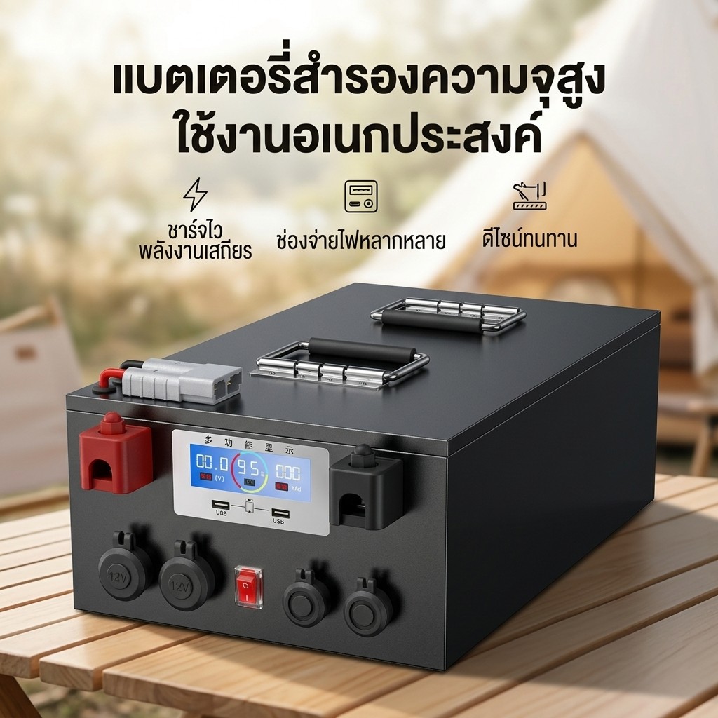 กล่องพลังงานพกพา 12V/48V ชาร์จโซลาร์และไฟบ้าน 220V มีจอ LCD แถมสายชาร์จ