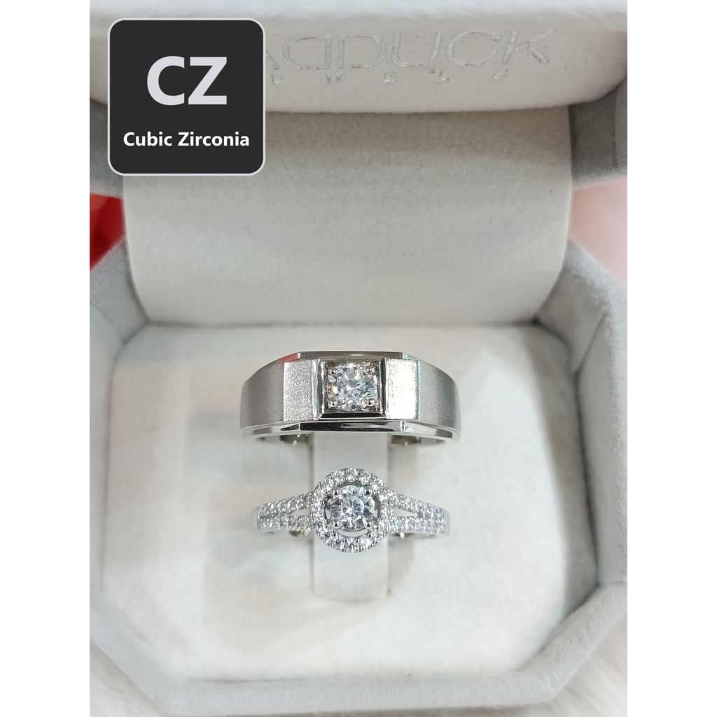 CZ Cubic Zirconia แหวนคู่เงินแท้ 925 ชุบโรเดียม Madduckjewels แหวนแต่งงาน แหวนคู่รัก RG1826WGR-RG1531