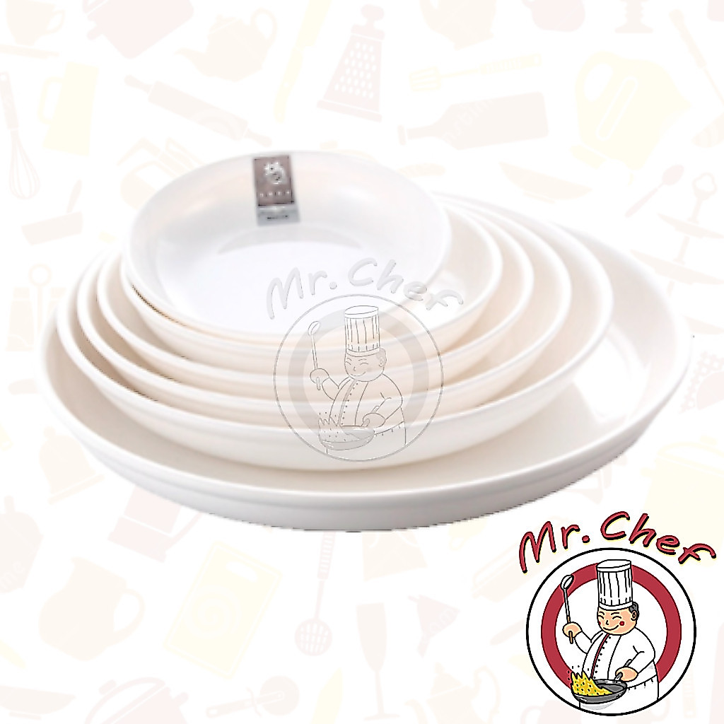 Mr.Chef [พร้อมส่ง] จานเมลามีน กลม ลึก สีขาว ขนาด 15.2, 17.5, 20.1, 22.6, 25.4, 29.9 cm จานเปล อาหาร กับข้าว สไตล์เกาหลี