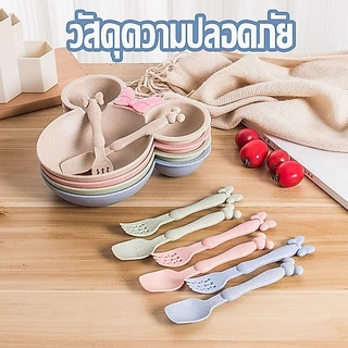 ชามข้าวเด็ก ชามข้าวเด็ก 3 หลุม จานข้าวเด็ก ด้วยช้อนและส้อม จานใส่อาหารเด็ก รูปมิคกี้
