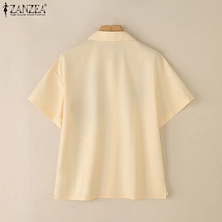 ZANZEA ใส่ ซานเซีย ผู้หญิงเกาหลีลําลองปกวางไหล่แขนสั้นเสื้อพิมพ์ลายดอกไม้
