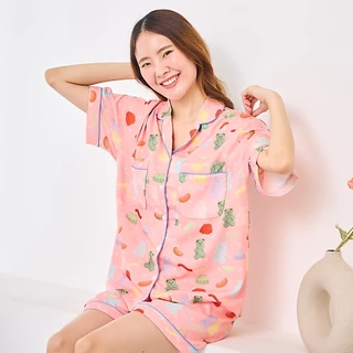 (มีส่งด่วน)Gnight.Butter PJs l ชุดนอนสีโอลโรส ลายเยลลี่ กันโป๊โนบราได้ ไม่ต้องรีด (มีไซส์ใหญ่)