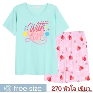 ชุดนอนผู้หญิง Josilins เสื้อแขนสั้น ขาสั้น ผ้ายืด ชุดอยู่บ้าน ฟรีไซส์ คละลาย