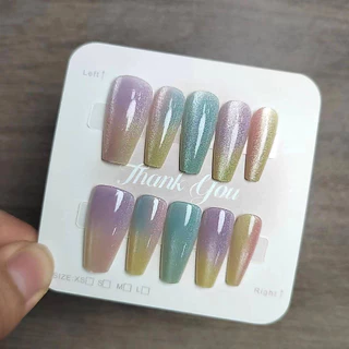 10 ชิ้น/เซ็ตเล็บปลอมที่ทําด้วยมือบรรเทาปลาหางออกแบบแมวตาเล็บปลอมเล็บปลอมด้วยกาว