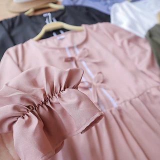 A279 เสื้อคอกลม แต่งโบว์หน้า /อก 42,46